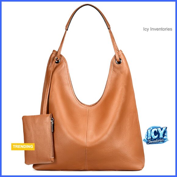 Genuine Cowhide Leather Hobo Handbag with Coin Pouch
